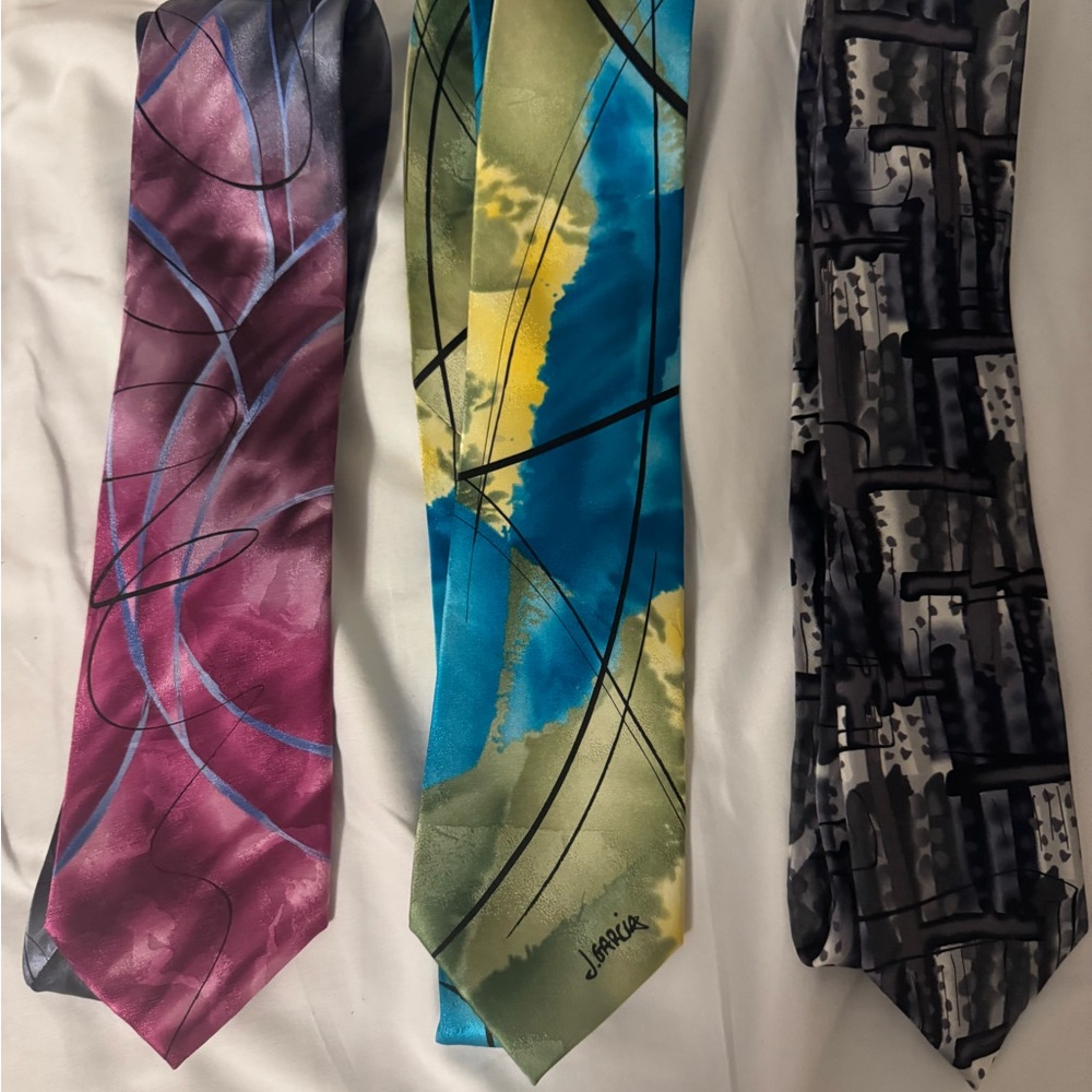 J. Garcia Artistic Silk Ties in Purple, Blue, and Gray